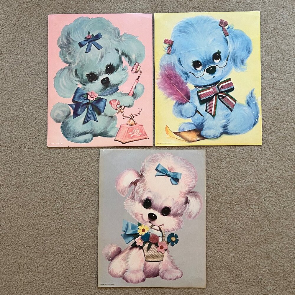1970 Vintage Set of 3 Puppy Prints 11 x 14 Colonial Studios